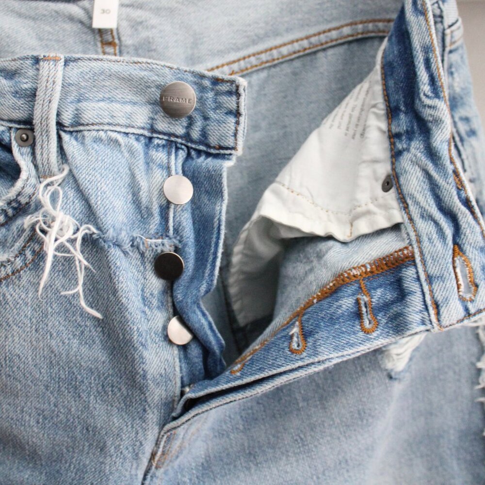 Frame Denim Light Wash Distressed High-Rise Double Layer Jeans - Picture 5 of 11